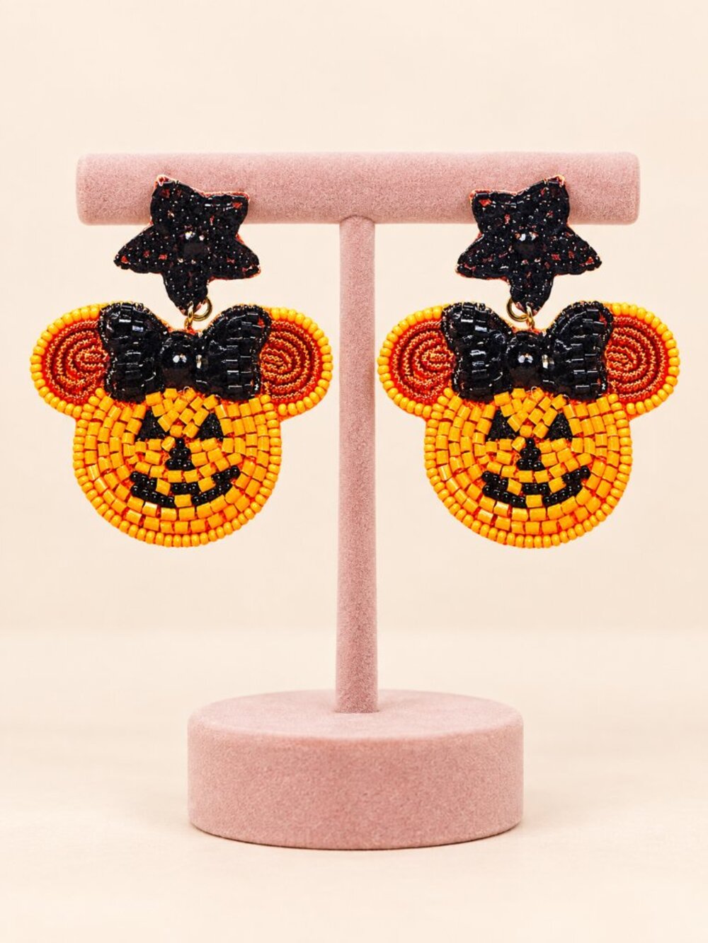 Disney Minnie Mouse Pumpkin Fall Halloween Seed Beaded Jack-O-Lantern Earrings